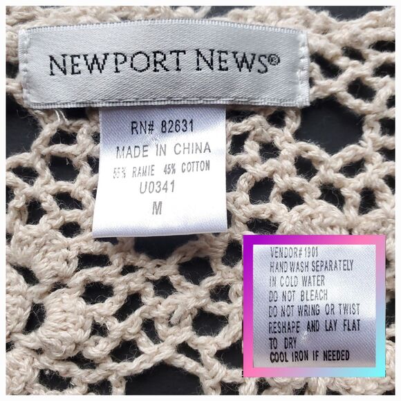 Crochet Sweater Sz M Beige Tunic Cottage Whimsical Floral Grandma Doily Boho - Picture 4 of 9